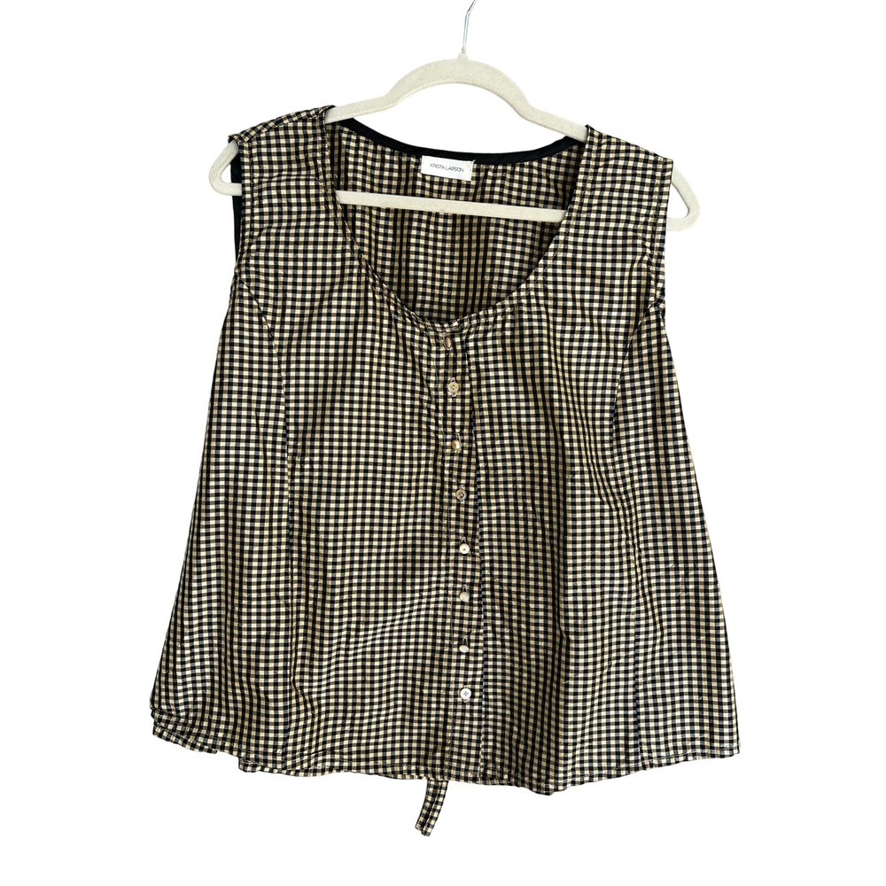 Krista Larson Gingham Silk Sleeveless Button Front Tunic Tank‎ Top Thanksgiving